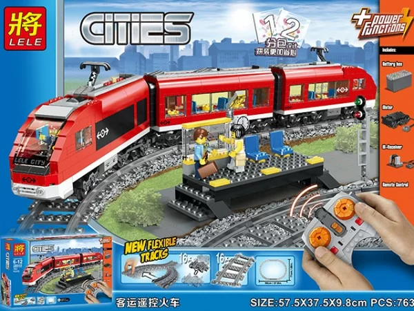 картинка Конструктор Пассажирский Красный поезд на р/у LELE 28032 аналог LEGO 7938 от магазина Чудо Городок
